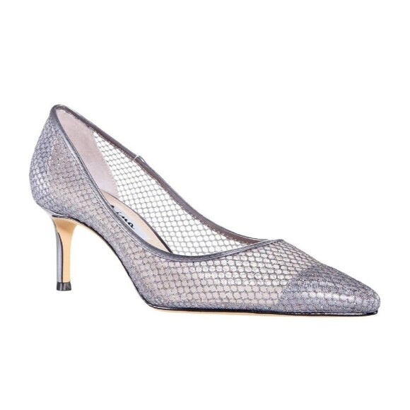NINA Niley Women's Elegant Gunmetal Mesh silver sparkling Low-Heel Pumps size 8M - Picture 1 of 9